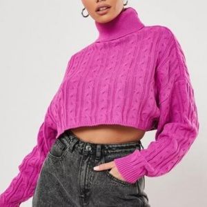 Hot pink turtle neck crop top